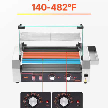 Electric 12 Hot Dog 5 Roller Commercial Grill Cooker Machine Cover 750W