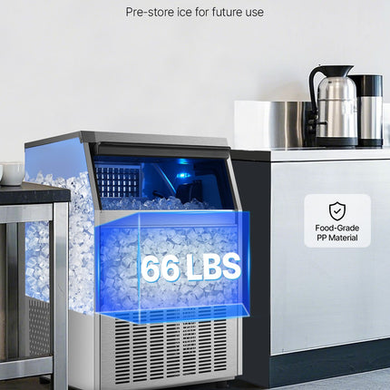 160lbs/24H Commercial Ice Maker Machine, 66lbs Storage Capacity Ice Maker With Drain Pump, 80 Ice Cubes In 15 Minutes, LED Digital Display Freestanding Self-Cleaning For Bar Office Restaurant