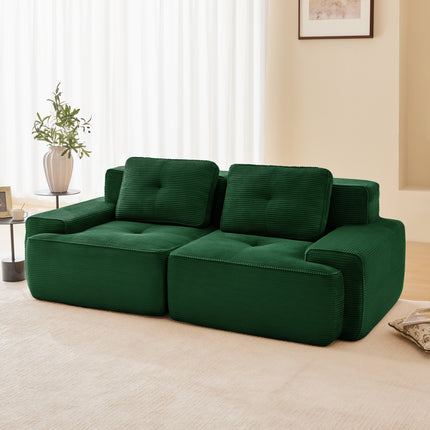 82 Modern L-Shaped Modular Sectional Sofa For Living Room, Corduroy Fabric, 2-Seater Couch With Deep Seat , Pearl-like Piping, Tufted Design, No Assembly, Anti-slip Design,Green
