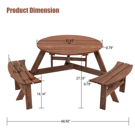 Circular Outdoor Wooden Picnic Table For Patio, Backyard, Garden, DIY