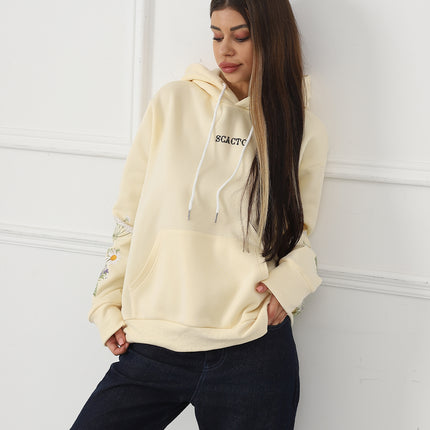 Women's Solid Color Floral Long Sleeved Sweatshirt