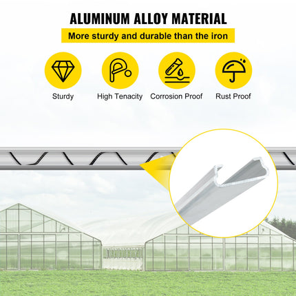 Spring Wire And Lock Channel, 6.56ft Spring Lock & U-Channel Bundle For Greenhouse, 50 Packs PE Coated Spring Wire & Aluminum Alloy Channel, Plastic Poly Film Or Shade Cloth Attachment W/Screws