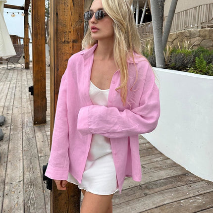 Women's Solid Color Casual Long Sleeves Cardigan Coat Blouse