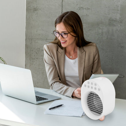 4 In 1 Portable Mini Desktop Air Conditioner Fan Water Mist Cooling Fan USB Rechargeable Humidifier Fan Evaporative Air Cooler 3 Wind Modes Colorful Lights