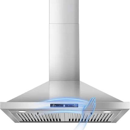 Wall Mount Range Hood 30 Inch, 700 CFM Kitchen Hood Stainless Steel Stove Vent Hood With Gesture Sensing & Touch Control, Ducted/Ductless Convertible Duct, 3-Speed Fan, LED Lights, Baffle Filters