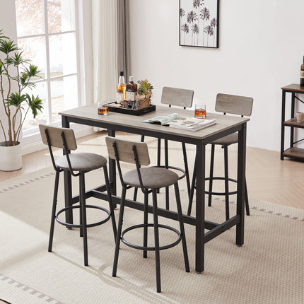 Bar Table Set With 4 Bar Stools PU Soft Seat With Backrest, Grey, 47.24  L X 23.62  W X 35.43  H