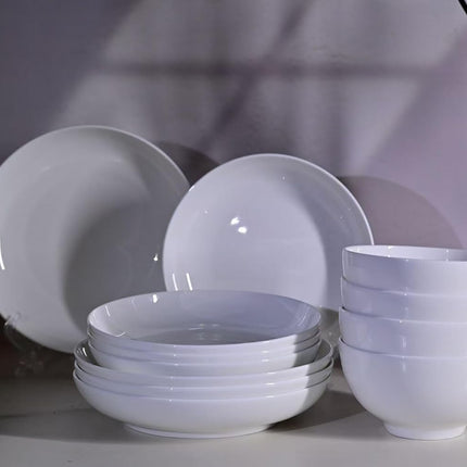 Setaria Bone China Dinnerware Set, 12 Pieces, Service For 4, Plates, Dishes, Bowls Set, Microwave And Dishwasher Safe, Ivory White With Narrow Curve Stripe