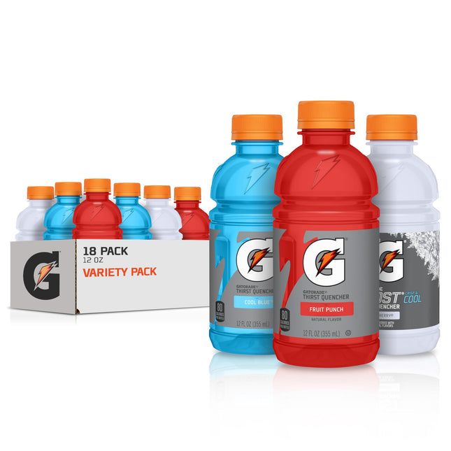 Gatorade Thirst Quencher, Lemon-Lime, Orange, Fruit Punch Variety Pack, 12 Fl Oz (Pack of 18)