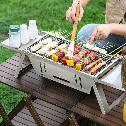 1 Set 3 In 1 Foldable Charcoal Grill Fire Pit Slow Cooker 2-3 People Portable Camping Grill Stainless Steel BBQ Grill For Camping Tailgating Yard