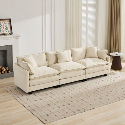 Cloud Sofa 3 Seats Ottoman Is Not Included, Modern Sectional Couch, For Living Room Bedroom And Apartment, Comfy Double Layer Upholstered Seat Cushion, Breathable Chenille Fabric, Beige,SW5013BG