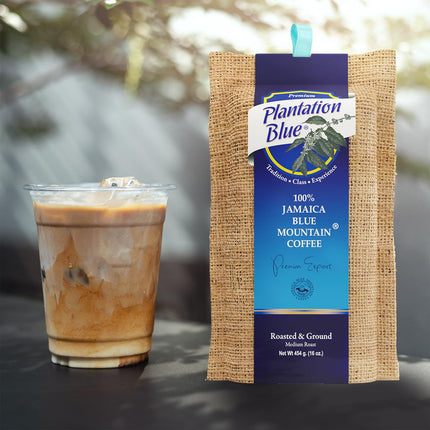 PREMIUM PLANTATION BLUE TRADITION CLASS EXPERIENCE 100% Blue Mountain Coffee Jamaica, Medium Roasted & Ground (8oz)
