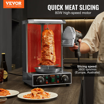 Electric Shawarma Knife, 80W Professional Turkish Kebab Knife, Commercial Stainless Steel Gyro Cutter, Doner Kebab Meat Slicer With 2 Blades, Φ4'/100mm Blade Diameter, 0-8mm Adjustable Thickness