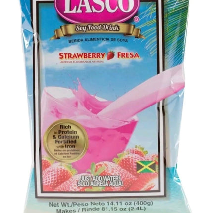 Lasco Soy Food Drink Strawberry, 14.11 oz (400 g) Pack | Jamaican Strawberry-Flavored Soy Beverage Mix with Protein, Calcium & Iron | Family Size Fortified Drink