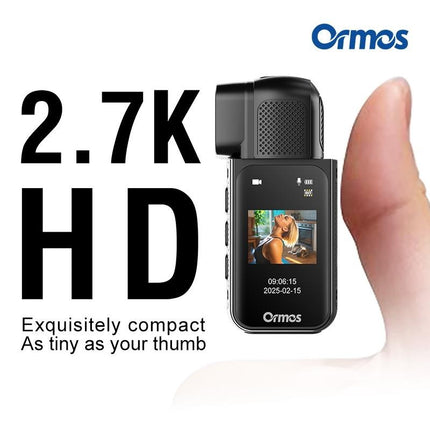 Ormos Mini Action Camera With 180 Degree Rotating Lens - 2.7K Ultra HD Thumb-Sized Camera, Magnetic Mount, WiFi APP Control, Portable Wearable Camera For Outdoor Sports & Daily Vlogging