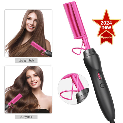 Electric Hot Comb Hair Straightener - Heat Pressing Combs, Ceramic Hair Straightening Comb, Curling Iron for Natural Black Hair Men Beard or Holiday Gift