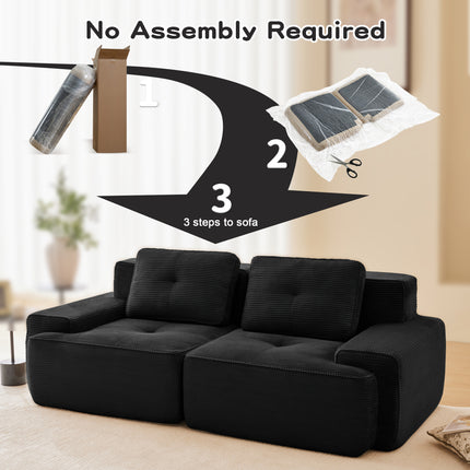 82 Modern L-Shaped Modular Sectional Sofa For Living Room, Corduroy Fabric, 2-Seater Couch With Deep Seat , Pearl-like Piping, Tufted Design, No Assembly, Anti-slip Design, Black