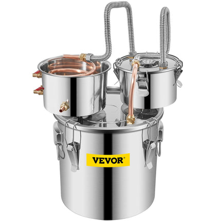 Alcohol Still, 3 Gallon, Stainless Steel Alcohol Distiller With Copper Tube & Build-in Thermometer  WaterPump, Double Thumper Keg Home Brewing Kit, For DIY Whiskey Wine Brandy