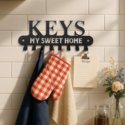 Sweet Home' Key Holder With Wall-Mounted Coat Rack-Metal ,Entryway Storage Rack