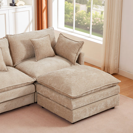 Modular Sectional Sofa, 102 Inch L Shaped Couch Set For Living Room, 3-Seater Comfy Cloud Couches With Movable Ottoman, DIY Combination, Chenille, Coffee