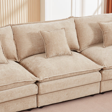 Modular Sectional Sofa, 102 Inch L Shaped Couch Set For Living Room, 3-Seater Comfy Cloud Couches With Movable Ottoman, DIY Combination, Chenille, Coffee
