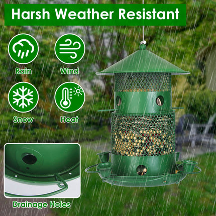 1Pc Wild Bird Feeder Squirrel-Proof Chew-Proof Metal Bird Seed Feeder Outdoor Hanging Bird Feeder With 360 Degree Circular Perches Water Cups For Yard Garden Patio Spring Summer