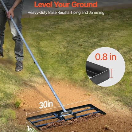 10x30in Lawn Leveling Rake Heavy Duty 83.9in Adjustable Handle For Yard & Garden