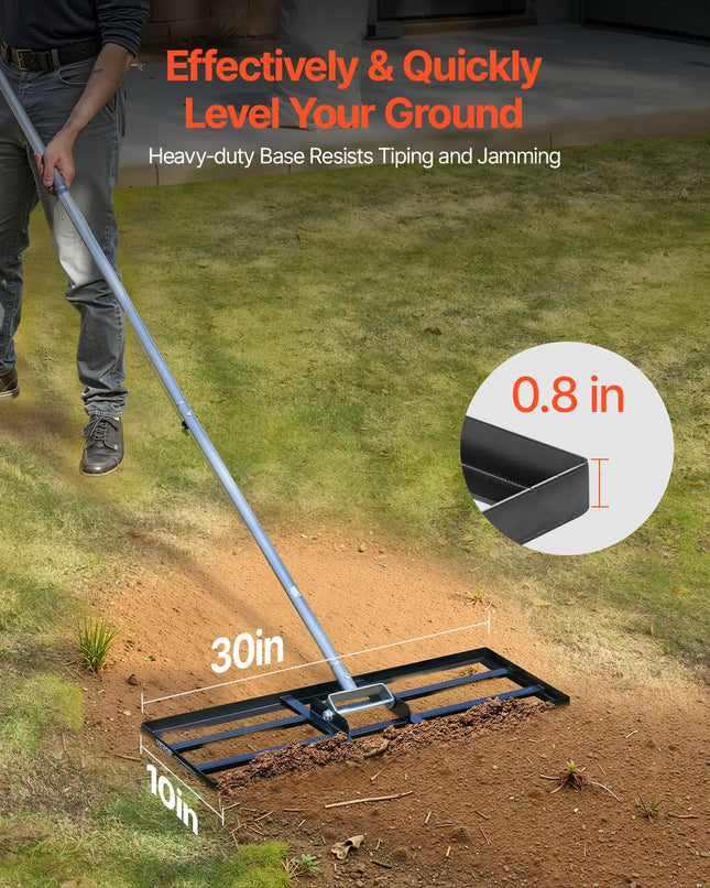 10x30in Lawn Leveling Rake Heavy Duty 83.9in Adjustable Handle For Yard & Garden