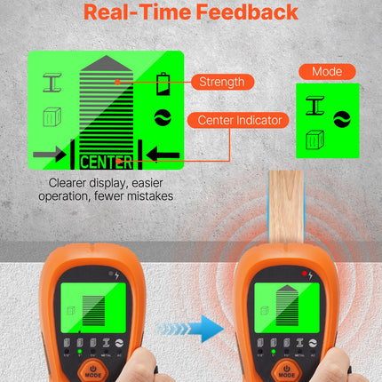 Stud Finder Wall Scanner, 5 In 1, Electronic Wall Stud Detector With Smart Sensor, High-Definition LCD Display And Audio Alarm, For The Center And Edge Of Metal, AC Wire, Joists, Pipes, Orange