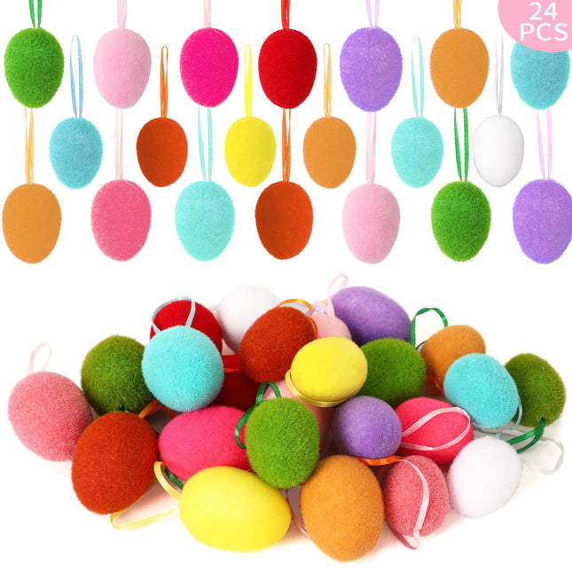 24 Pcs Felted Easter Eggs, Wool Easter Egg With Foam Filling Surprise Decor For Garland Crafts Home Tray Party Decoration