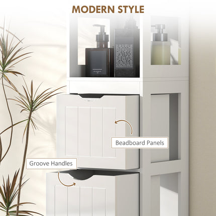 Narrow Bathroom Storage Cabinet, Bathroom Cabinet with 3 Drawers & 2 Open Shelves, Slim Bathroom Floor Cabinet, White