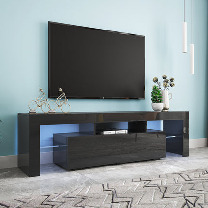 Modern Black TV Stand 20 Colors LED TV Stand W Remote Control Lights
