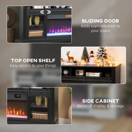 Fireplace TV Stand for TVs Up to 80 Inch, TV Console with Electric Fireplace, Open Storage and Side Cabinets, Black
