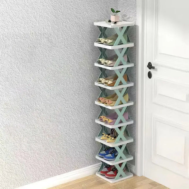 9Tier Narrow Entryway Shoe Rack Free Standing Vertical Shoe Organizer Plastic Shoes Storage Shelf Closet Hallway