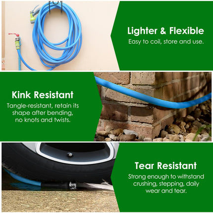 25FT-50FT Options -- 1Pc Non-Expanding Flexible Garden Hose Heavy Duty PVC Water Hose Leak-Resistant Kink-Free All-weather Burst 500PSI