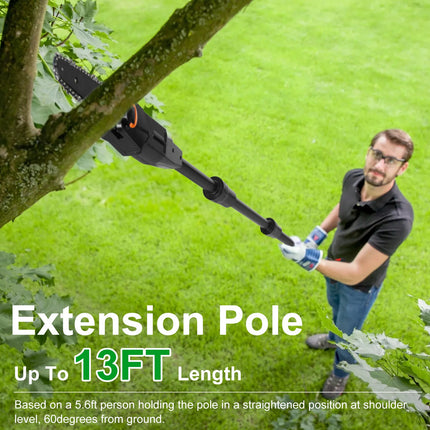 1Set 6in Cordless Pole Saw 7.4FT Maximum Extendable Length 35FT Per Second Speed Electric Pole Chainsaw 2Pcs 3.0Ah Batteries And Charger Included For Pruning Trimming Fedex Shipping