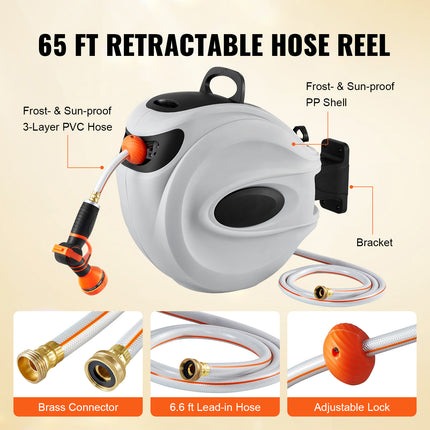 VEVOR Retractable Hose Reel Water Hose Reel   Swivel Wall-Mounted