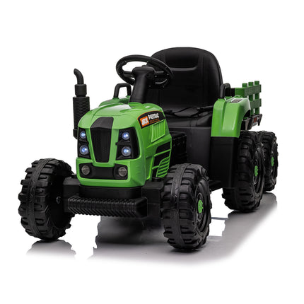 Ride On Tractor With Trailer,24V 400W Powered Electric Tractor Toy W Remote Control,electric Car For Kids,Three Speed Adjustable,Power Display, USB,MP3 ,Bluetooth,LED Light,Two-point Safety Belt.