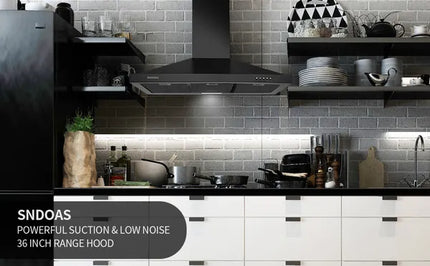 Range Hood 36 Inch Black Wall Mount Range Hood In Black Stainless Steel Kitchen Vent Hood