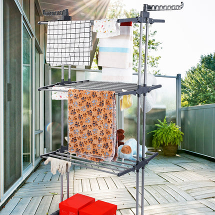 1Pc Clothes Drying Rack Rolling Collapsible Laundry Dryer Hanger Stand Rail Shelve Wardrobe Clothing Drying Racks With Dual Side Wings