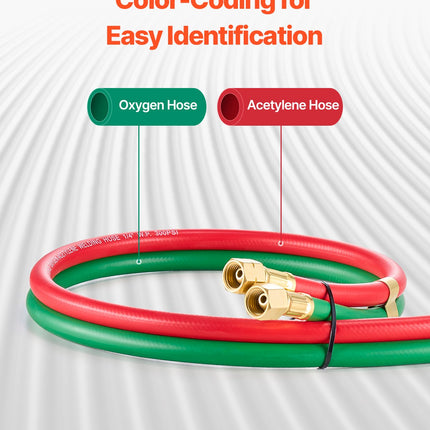 Oxygen Acetylene Hose, 1/4-Inch X 25FT Oxy Acetylene Hose With 9/16"-18 B Fitting, 300PSI T Grade Welding Cutting Torch Twin Hose, Compatible With Oxygen, Acetylene, Propane And Other Fuel Gases