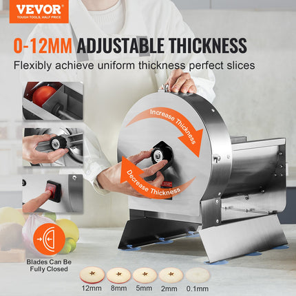 Electric Vegetable Slicer, 0-0.5'/0-12mm Thickness Adjustable Commercial Slicer Machine, Convertible To Manual, Stainless Steel Food Cutter Slicing Machine, For Potato, Lemon, Tomato, Apple