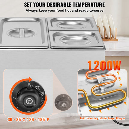 Commercial Electric Food Warmer 4-Pan Countertop Buffet 16.4QT Bain Marie