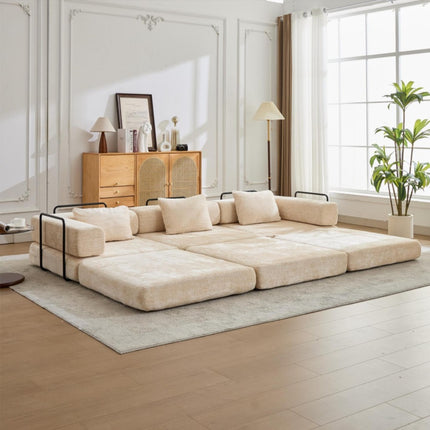 Compression Sofa,Convertible Floor Sofa Bed With Fixed-Shape Frame, Boneless Modular Sectional Sofa,No Assembly Required,Chenille Fabric,for Living Room Bedroom,Beige