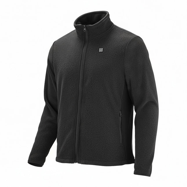Heated Fleece Jacket For Men, Heated Sweatshirt With 7.4V 16000mAh Rechargeable Power Bank Pack, 6 Heating Zones, 3 Temp Levels, 3h/6h/10h Warmth, For Winter Outdoor Camping, Black, S Size
