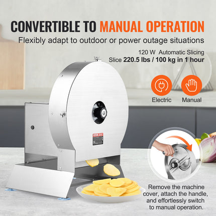 Electric Vegetable Slicer, 0-0.5'/0-12mm Thickness Adjustable Commercial Slicer Machine, Convertible To Manual, Stainless Steel Food Cutter Slicing Machine, Large Feed Port For Potato, Tomato