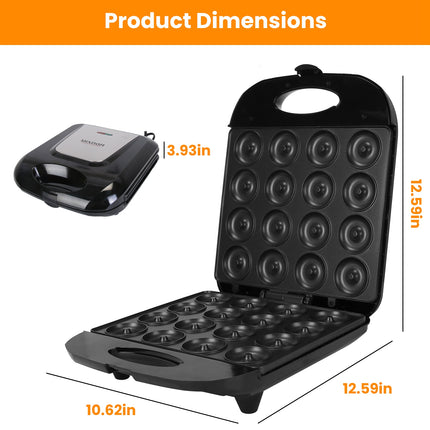 1Pc Mini Donut Maker Machine For Kids Snack Breakfast Desserts With 16 Doughnuts Holes Non Stick Coating Double-Side Heating Plates Overheating Protection