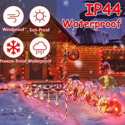 1Set Solar Christmas Candy Cane Lights With 12 Candies 72LEDs Outdoor Christmas Decorations IP44 Waterproof Flickering Pathway Markers String Lights With 8 Modes 6Hrs Timer