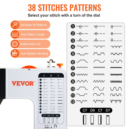 Sewing Machine, Portable Sewing Machine For Beginners With 38 Built-in Stitches & Reverse Sewing, Dual Speed Sewing Machine With Extension Table Foot Pedal, Accessory Kit Family Home Travel