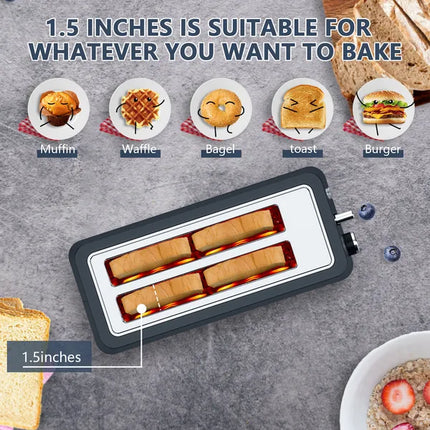 4-Slice Toaster, Extra Wide Long Slot Toaster, 6 Browning Settings, Bagel/Defrost/Reheat Functions, Removable Crumb Tray, Stainless Steel Housing, Matte Black
