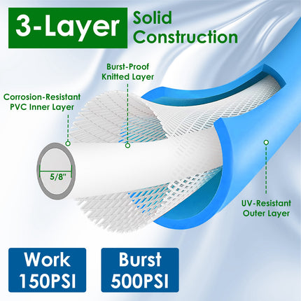 25FT-50FT Options -- 1Pc Non-Expanding Flexible Garden Hose Heavy Duty PVC Water Hose Leak-Resistant Kink-Free All-weather Burst 500PSI
